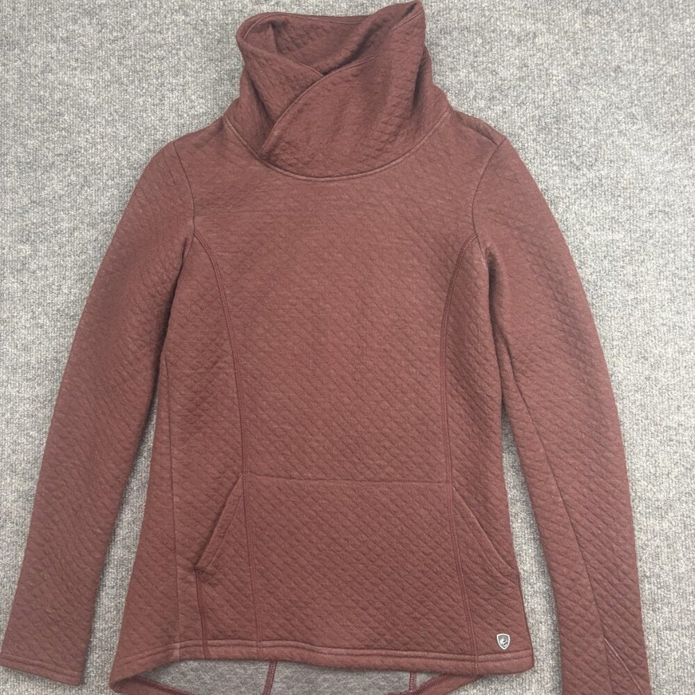 KUHL Sweater Womens Small Rust Brown Cowl Neck Quilted Pullover Merino Wool